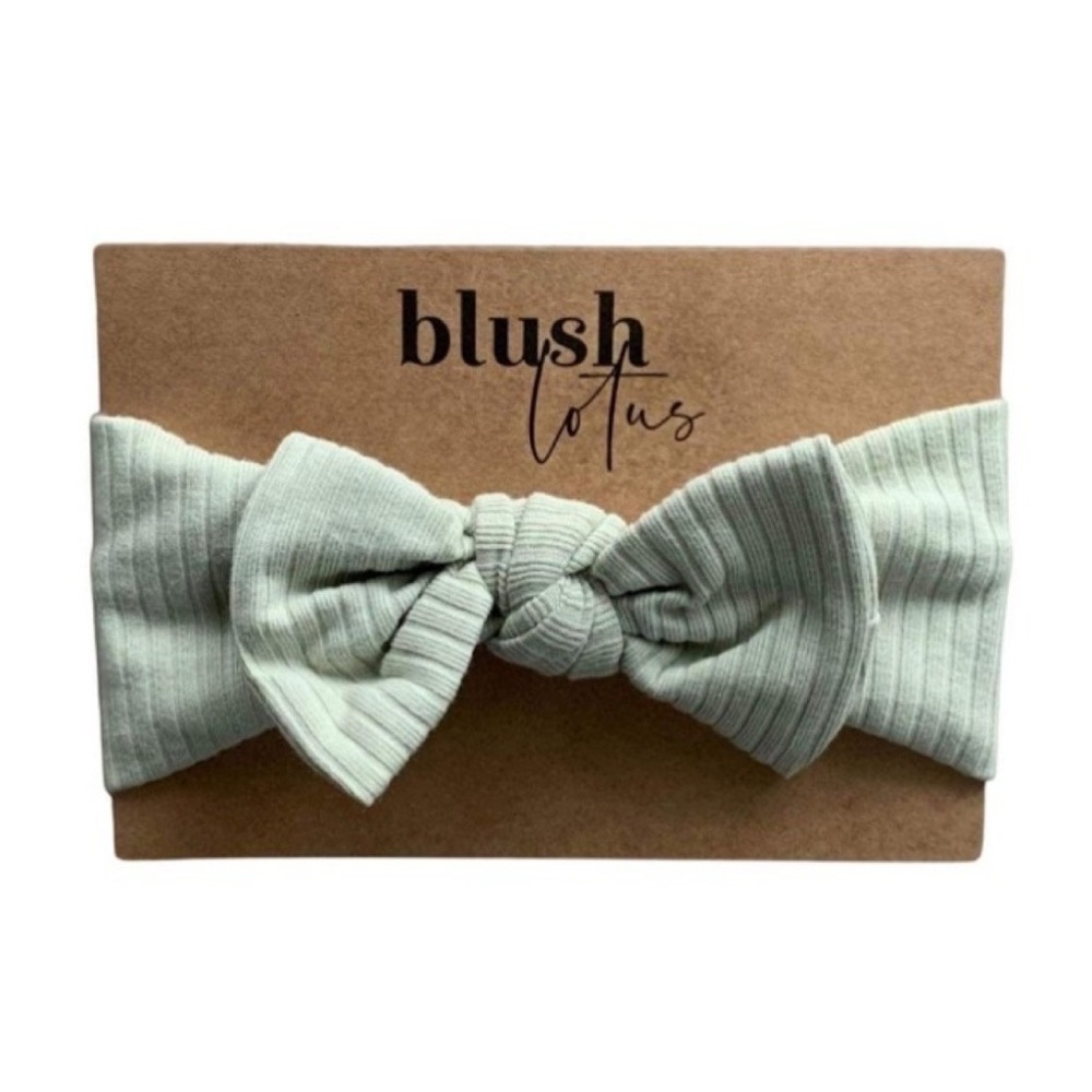 PISTACHIO | Blush Lotus organic ribbed baby bow headband